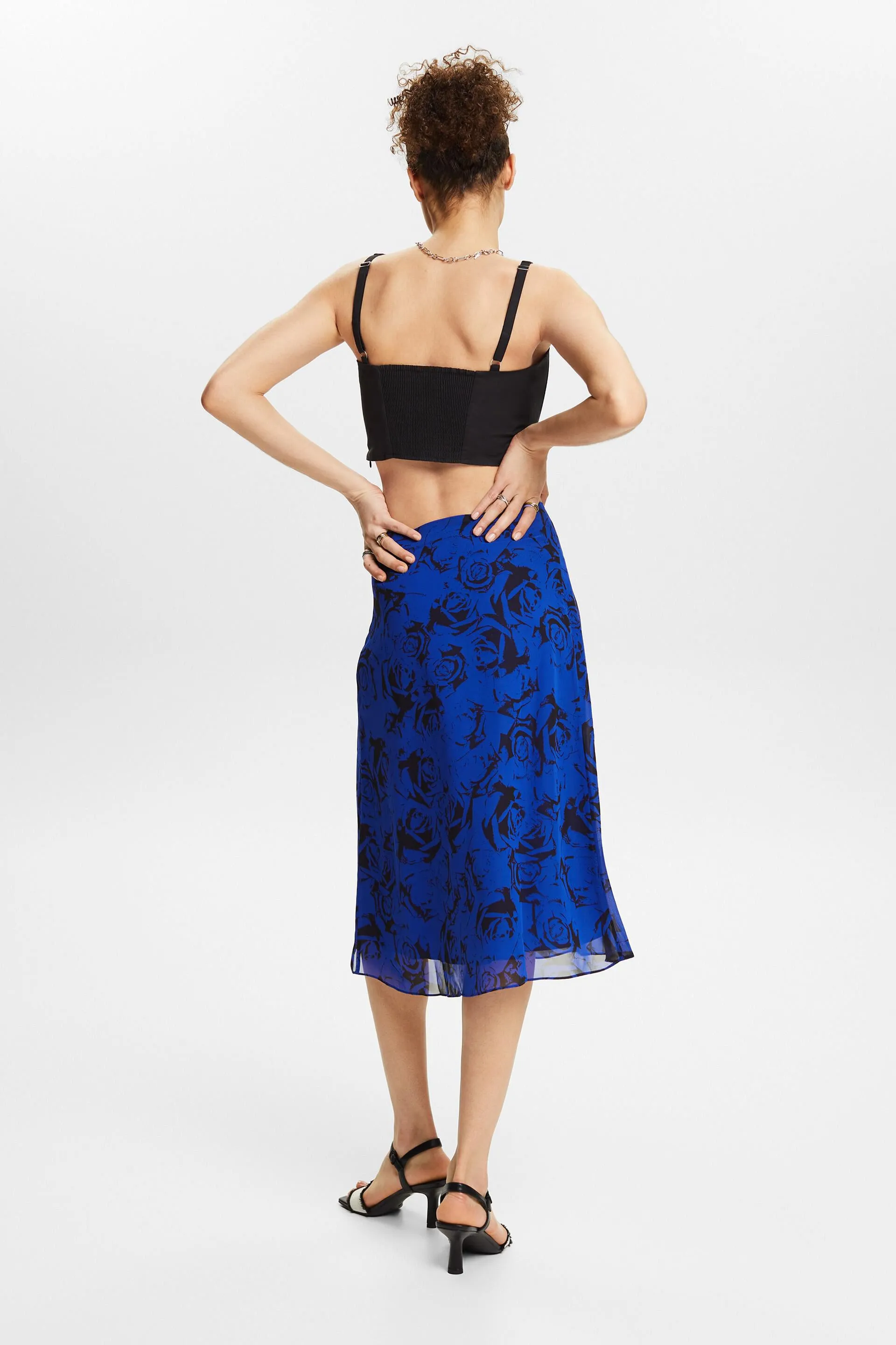 Gonna in chiffon con stampa e arricciatura