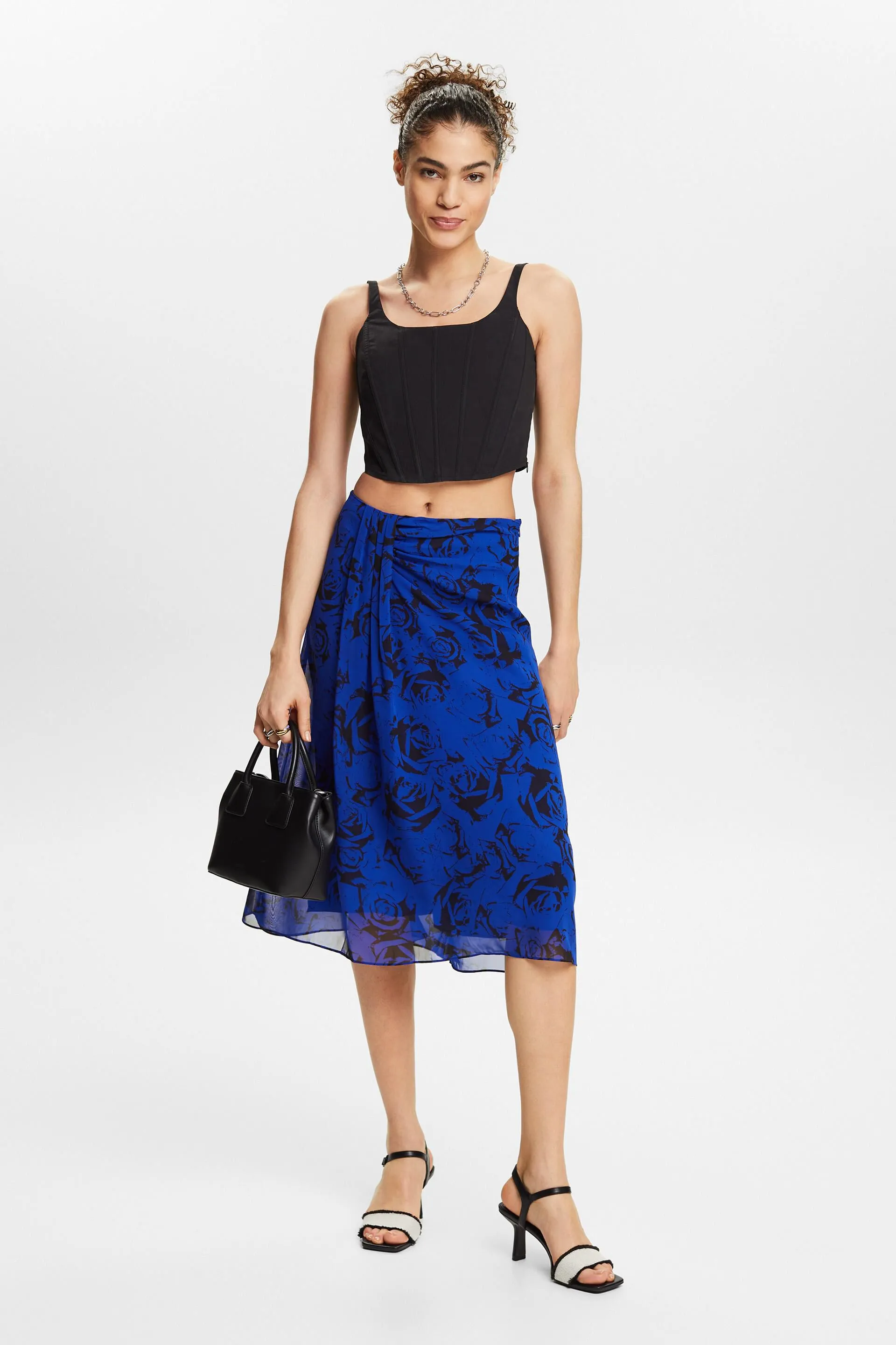 Gonna in chiffon con stampa e arricciatura