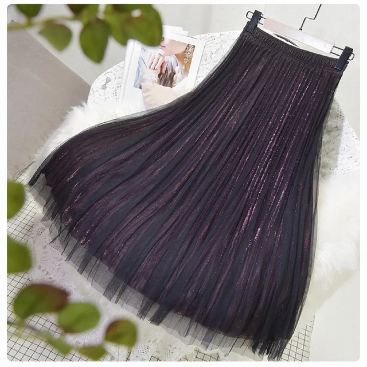 Gonna in tulle brillante a 3 strati da donna Gonna a tutù scintillante a vita alta da donna Gonna midi in rete a pieghe Saias Sp