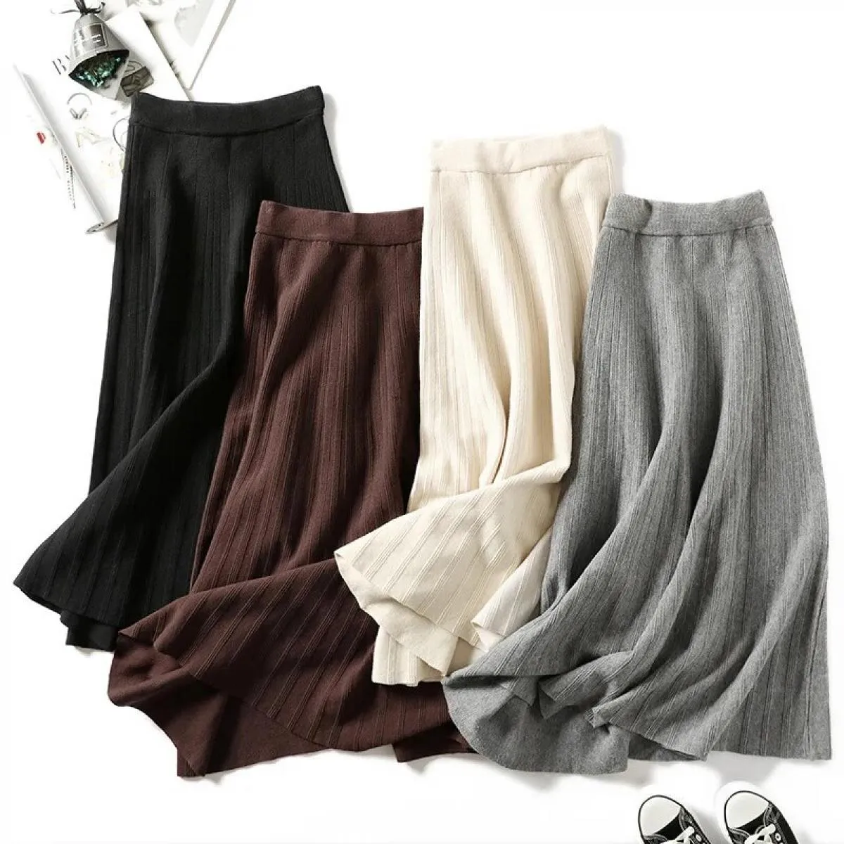 Gonna lavorata a maglia autunno inverno donna 2022 nuova gonna a pieghe calda casual femminile gonne longuette spesse eleganti g