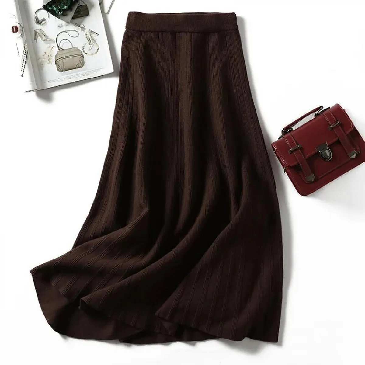 Gonna lavorata a maglia autunno inverno donna 2022 nuova gonna a pieghe calda casual femminile gonne longuette spesse eleganti g