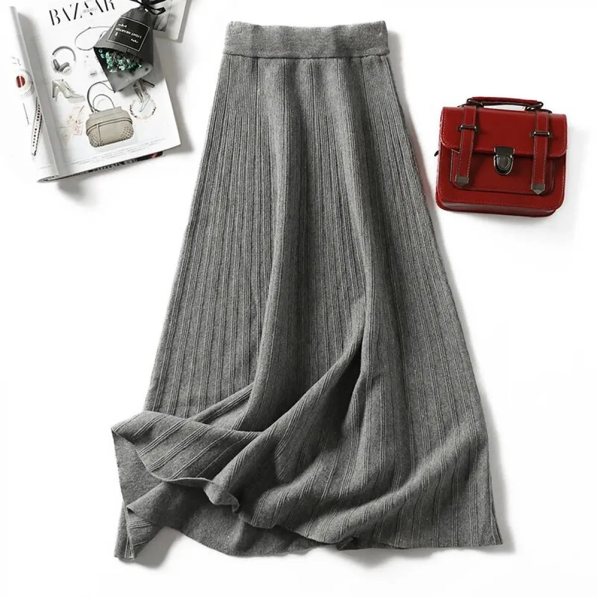 Gonna lavorata a maglia autunno inverno donna 2022 nuova gonna a pieghe calda casual femminile gonne longuette spesse eleganti g
