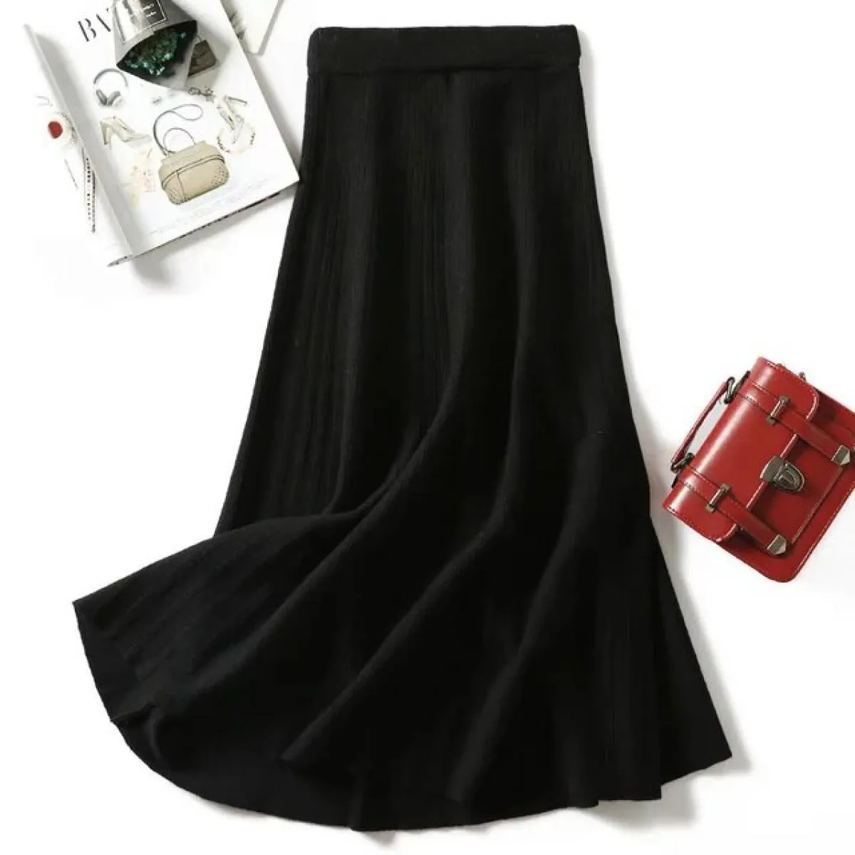 Gonna lavorata a maglia autunno inverno donna 2022 nuova gonna a pieghe calda casual femminile gonne longuette spesse eleganti g