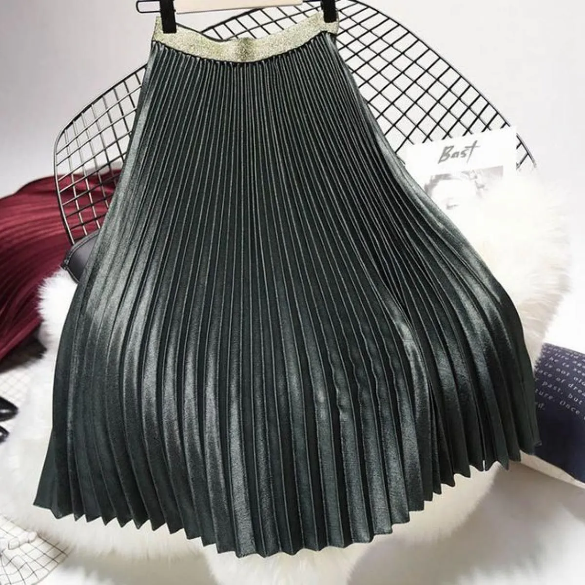Gonna longuette a pieghe color metallo da donna stile streetwear da donna gonne chic in velluto a vita alta gonna Saias Spring S