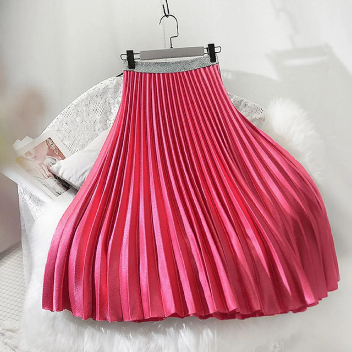 Gonna longuette a pieghe color metallo da donna stile streetwear da donna gonne chic in velluto a vita alta gonna Saias Spring S