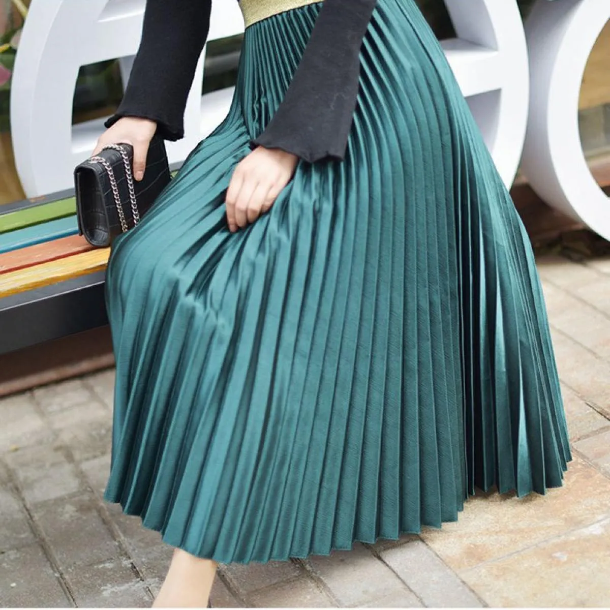 Gonna longuette a pieghe color metallo da donna stile streetwear da donna gonne chic in velluto a vita alta gonna Saias Spring S