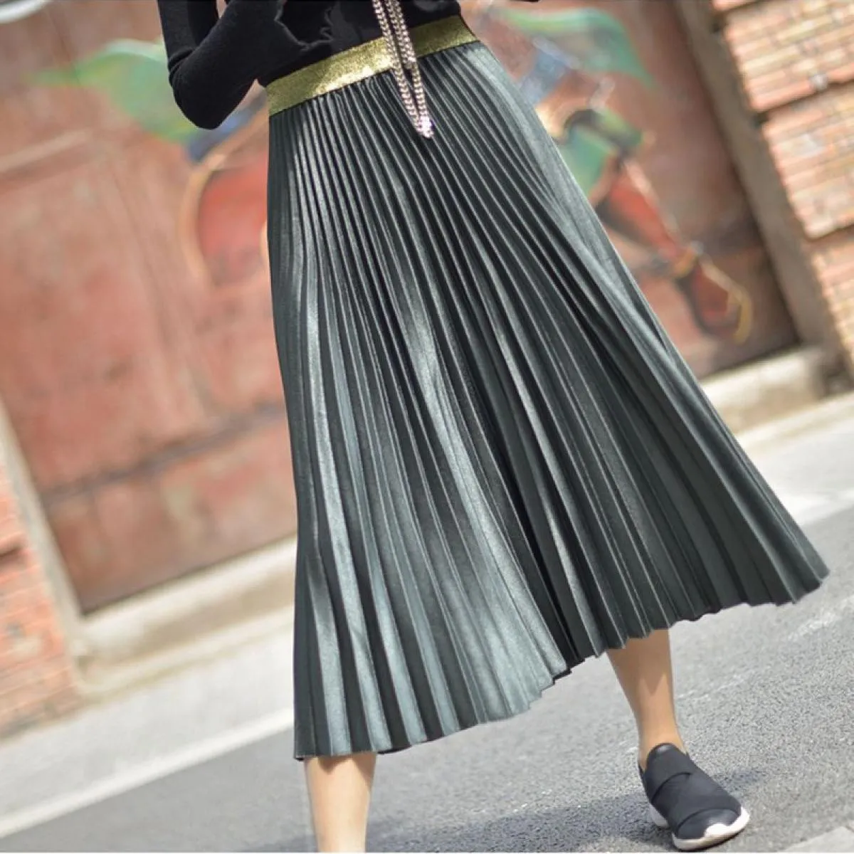 Gonna longuette a pieghe color metallo da donna stile streetwear da donna gonne chic in velluto a vita alta gonna Saias Spring S