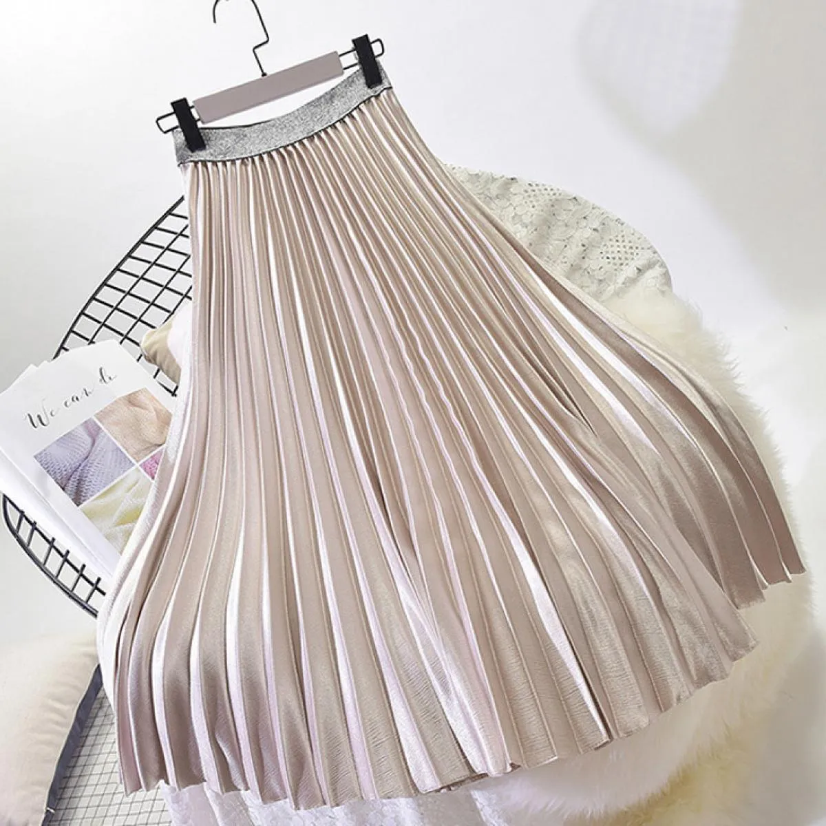 Gonna longuette a pieghe color metallo da donna stile streetwear da donna gonne chic in velluto a vita alta gonna Saias Spring S