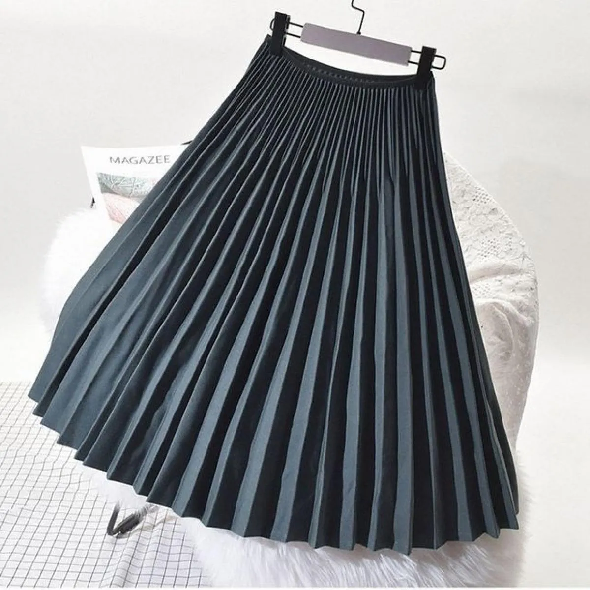 Gonna longuette bianca elastica a vita alta da donna elegante gonna a pieghe Gonne da donna di alta qualità Nero Saias Autunno I