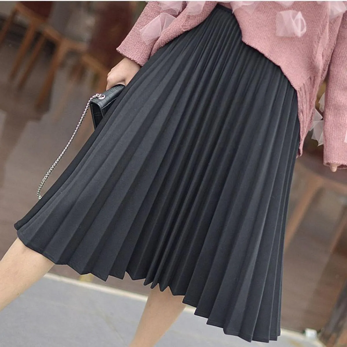 Gonna longuette bianca elastica a vita alta da donna elegante gonna a pieghe Gonne da donna di alta qualità Nero Saias Autunno I
