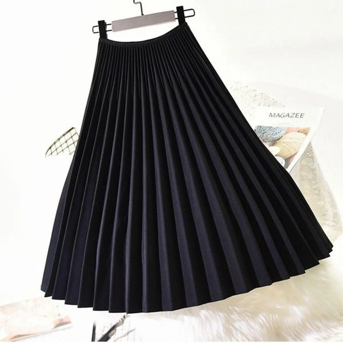 Gonna longuette bianca elastica a vita alta da donna elegante gonna a pieghe Gonne da donna di alta qualità Nero Saias Autunno I