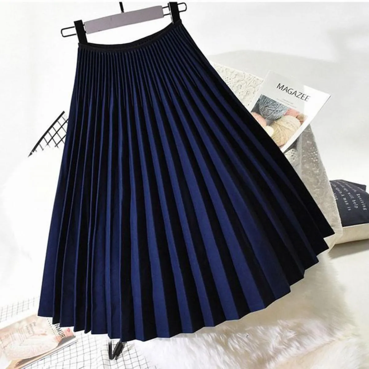 Gonna longuette bianca elastica a vita alta da donna elegante gonna a pieghe Gonne da donna di alta qualità Nero Saias Autunno I
