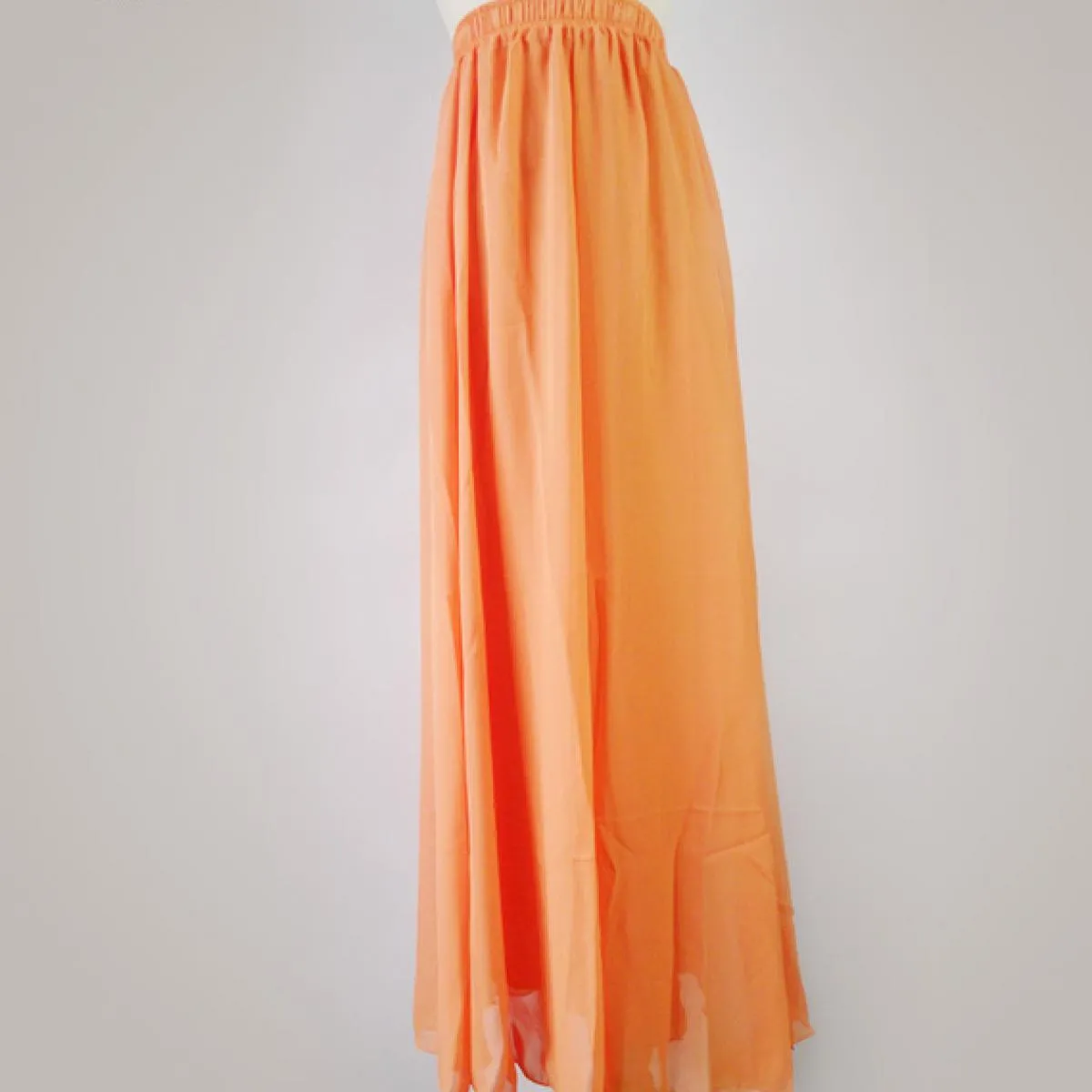 Gonna lunga da donna in chiffon a pieghe a vita alta Gonna lunga Gonne in chiffon a pieghe da donna