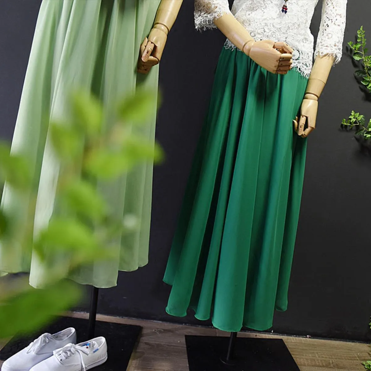 Gonna lunga da donna in chiffon a pieghe a vita alta Gonna lunga Gonne in chiffon a pieghe da donna