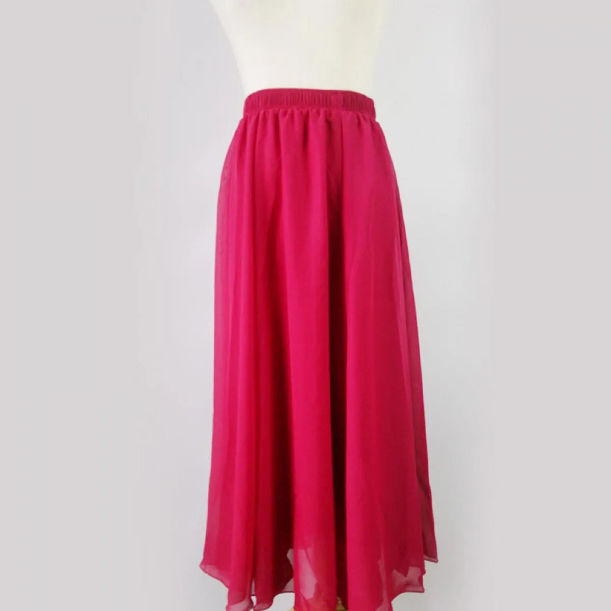 Gonna lunga da donna in chiffon a pieghe a vita alta Gonna lunga Gonne in chiffon a pieghe da donna