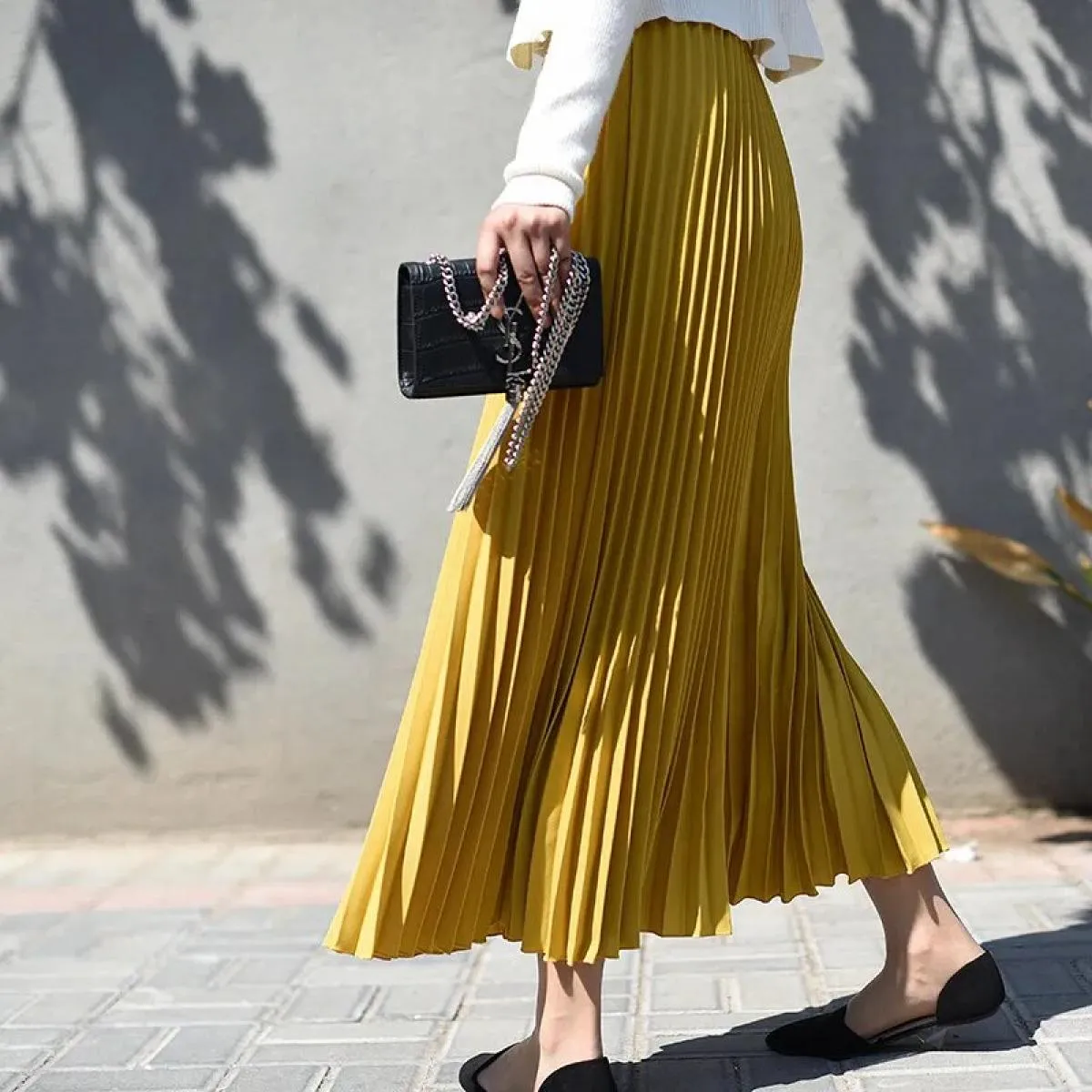 Gonna lunga midi a pieghe vintage da donna Gonne casual in chiffon a vita alta gonne Jupe Faldas autunnali