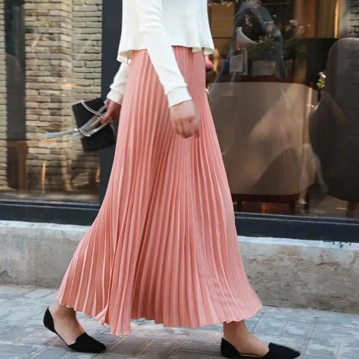 Gonna lunga midi a pieghe vintage da donna Gonne casual in chiffon a vita alta gonne Jupe Faldas autunnali