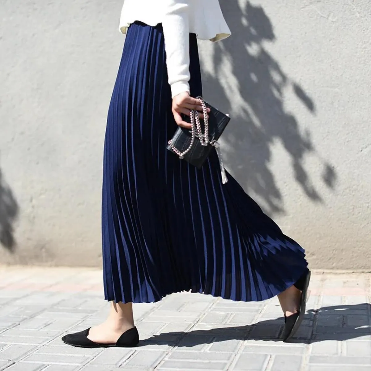 Gonna lunga midi a pieghe vintage da donna Gonne casual in chiffon a vita alta gonne Jupe Faldas autunnali