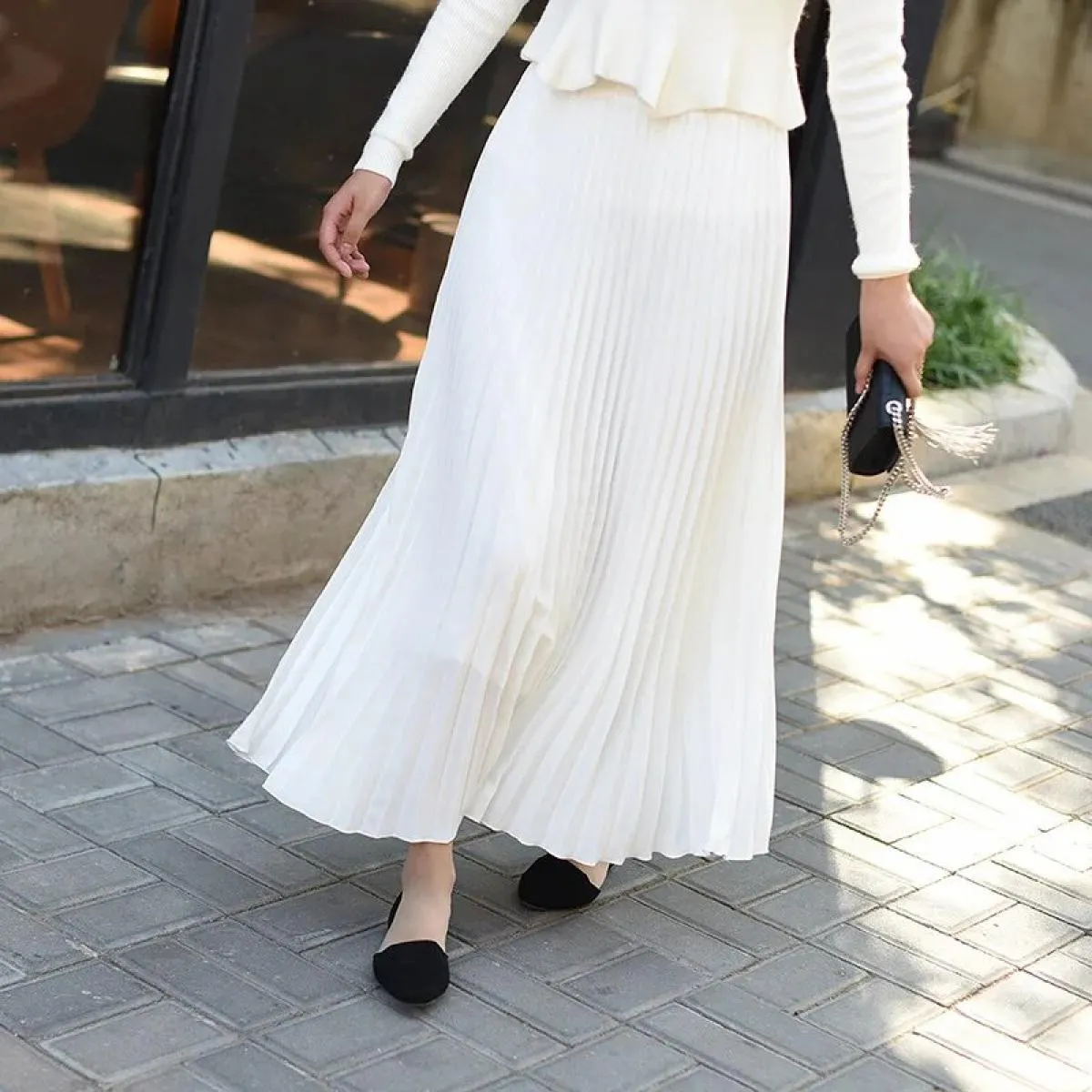 Gonna lunga midi a pieghe vintage da donna Gonne casual in chiffon a vita alta gonne Jupe Faldas autunnali