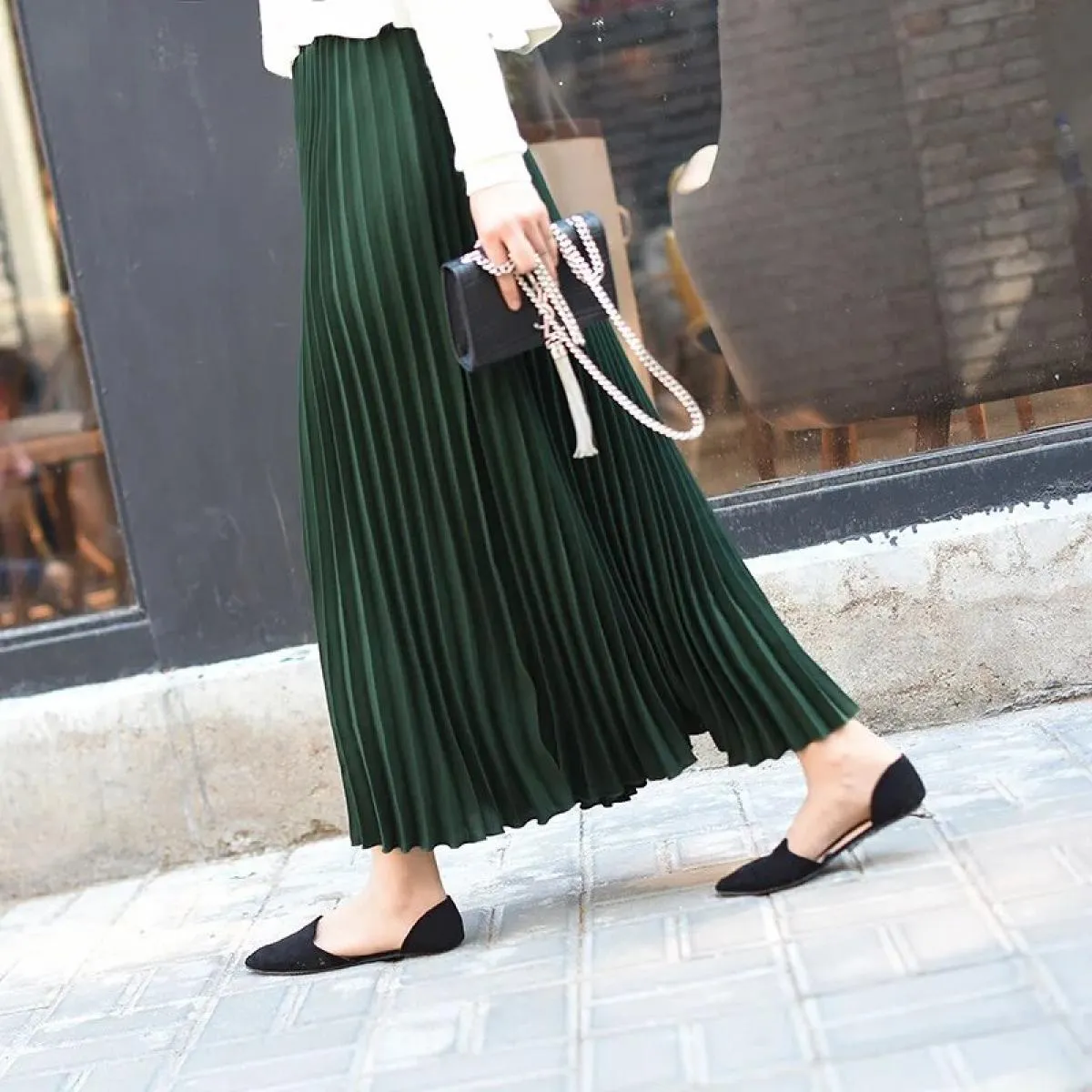 Gonna lunga midi a pieghe vintage da donna Gonne casual in chiffon a vita alta gonne Jupe Faldas autunnali