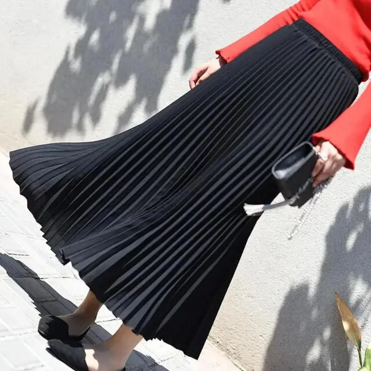 Gonna lunga midi a pieghe vintage da donna Gonne casual in chiffon a vita alta gonne Jupe Faldas autunnali