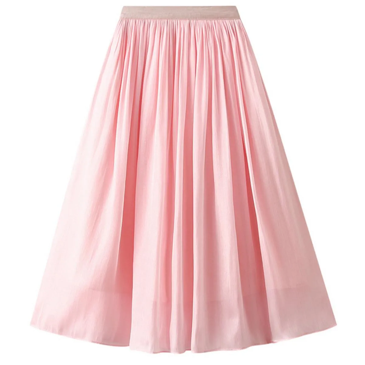 Gonna lunga midi elegante tinta unita lucida da donna Moda elastica a vita alta Gonne a pieghe rosa a pieghe A Line 2022 Estate