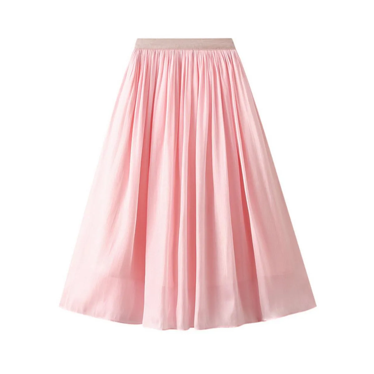 Gonna lunga midi elegante tinta unita lucida da donna Moda elastica a vita alta Gonne a pieghe rosa a pieghe A Line 2022 Estate