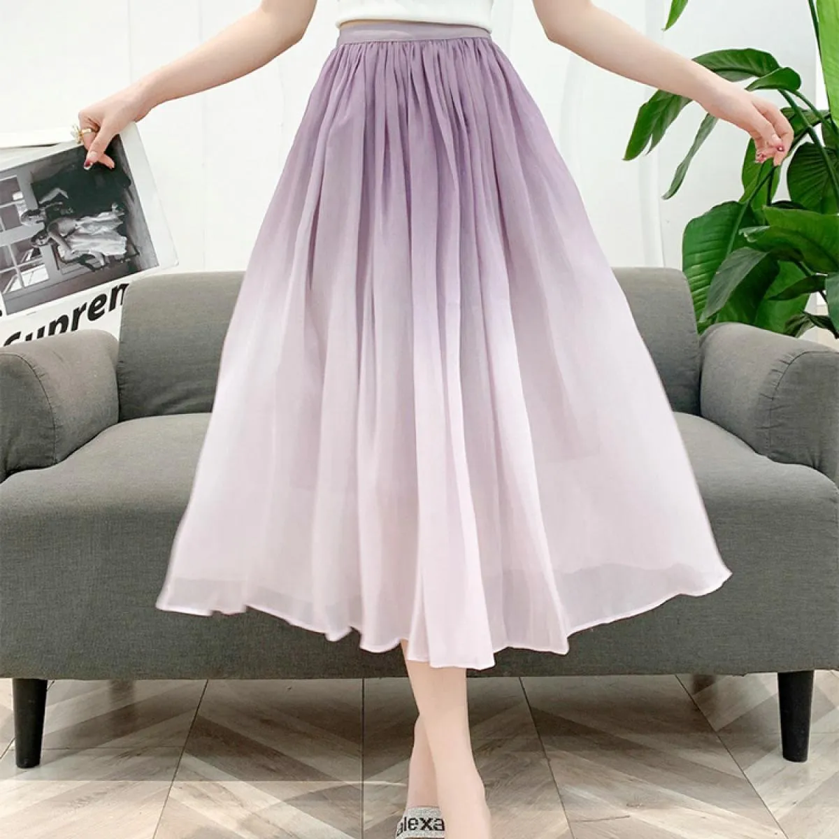 Gonna lunga midi sfumata elegante da donna stile elastico a vita alta a pieghe gonne a pieghe Gonne Gonne 2023 estate K251