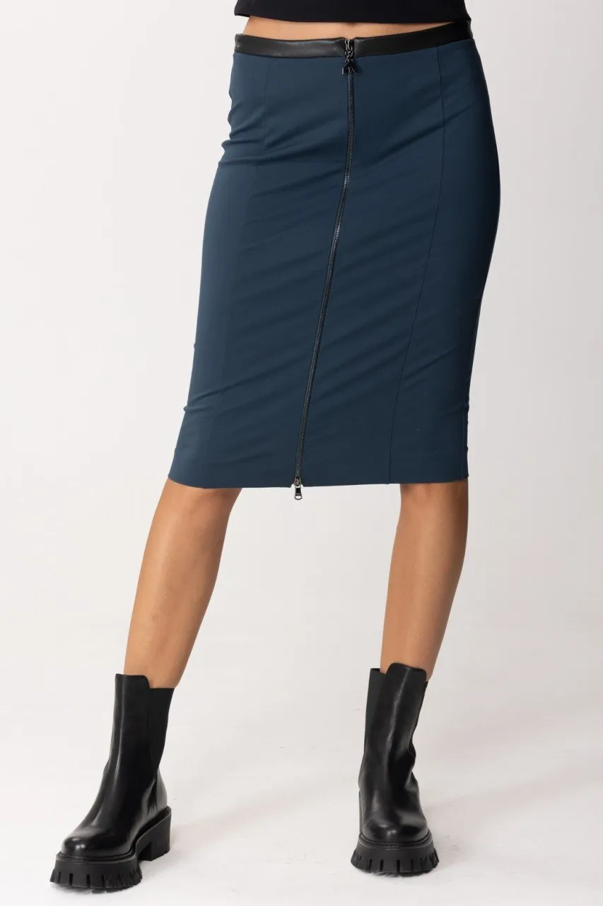 Gonna midi con inserto in pelle Petrol Blue
