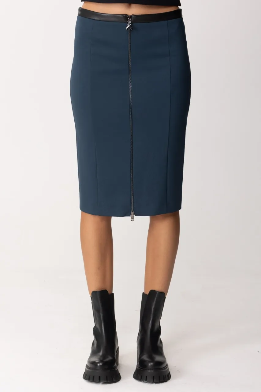 Gonna midi con inserto in pelle Petrol Blue