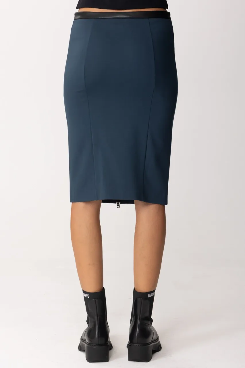 Gonna midi con inserto in pelle Petrol Blue