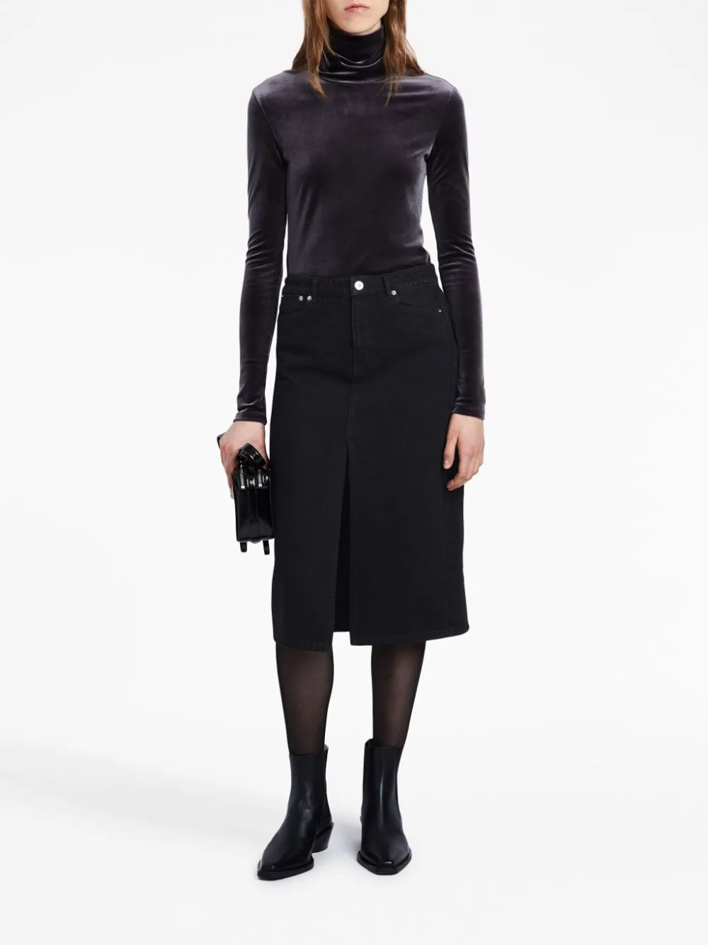 Gonna midi denim Sloan in nero - donna