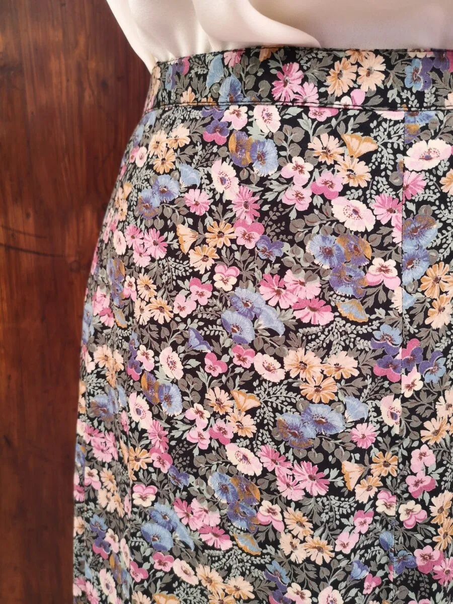 Gonna midi in cotone a fiori azzurri e rosa