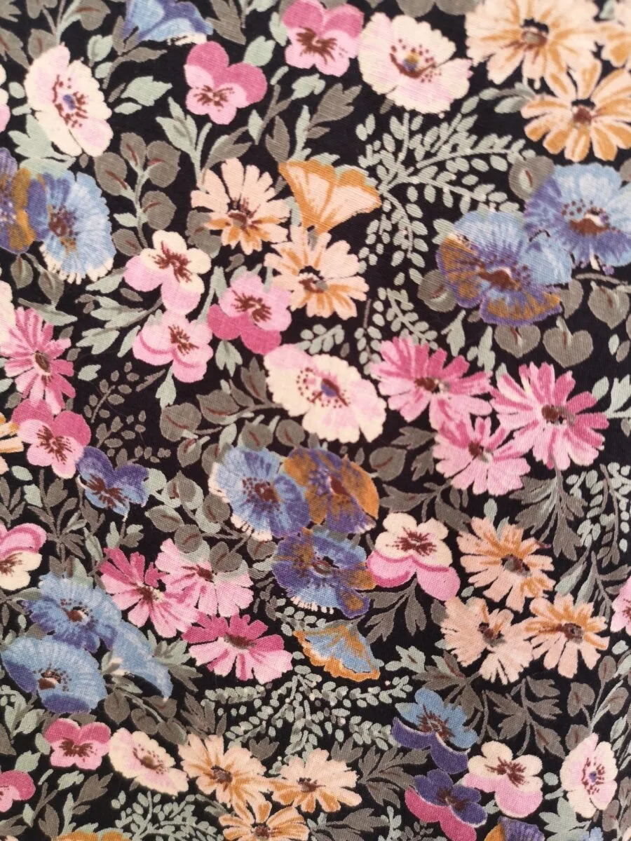 Gonna midi in cotone a fiori azzurri e rosa