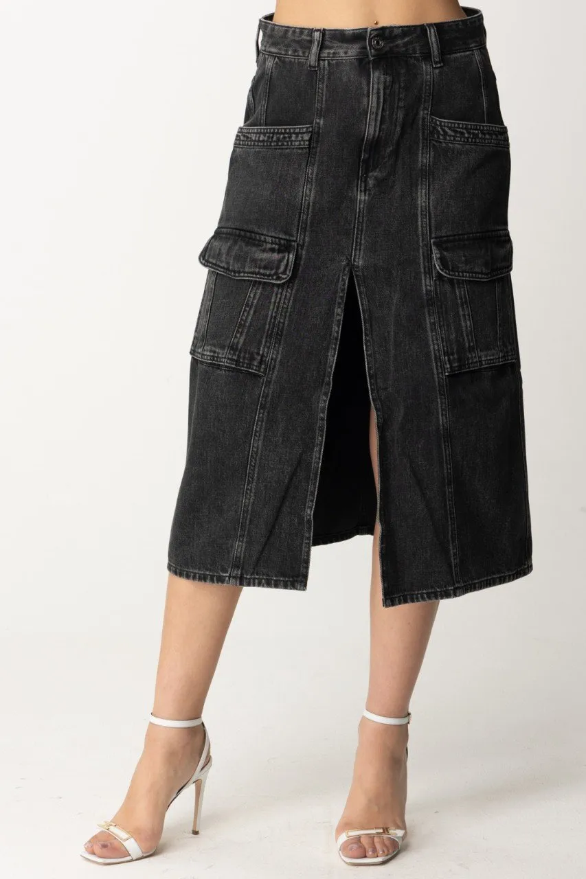 Gonna midi in denim con tasconi Black