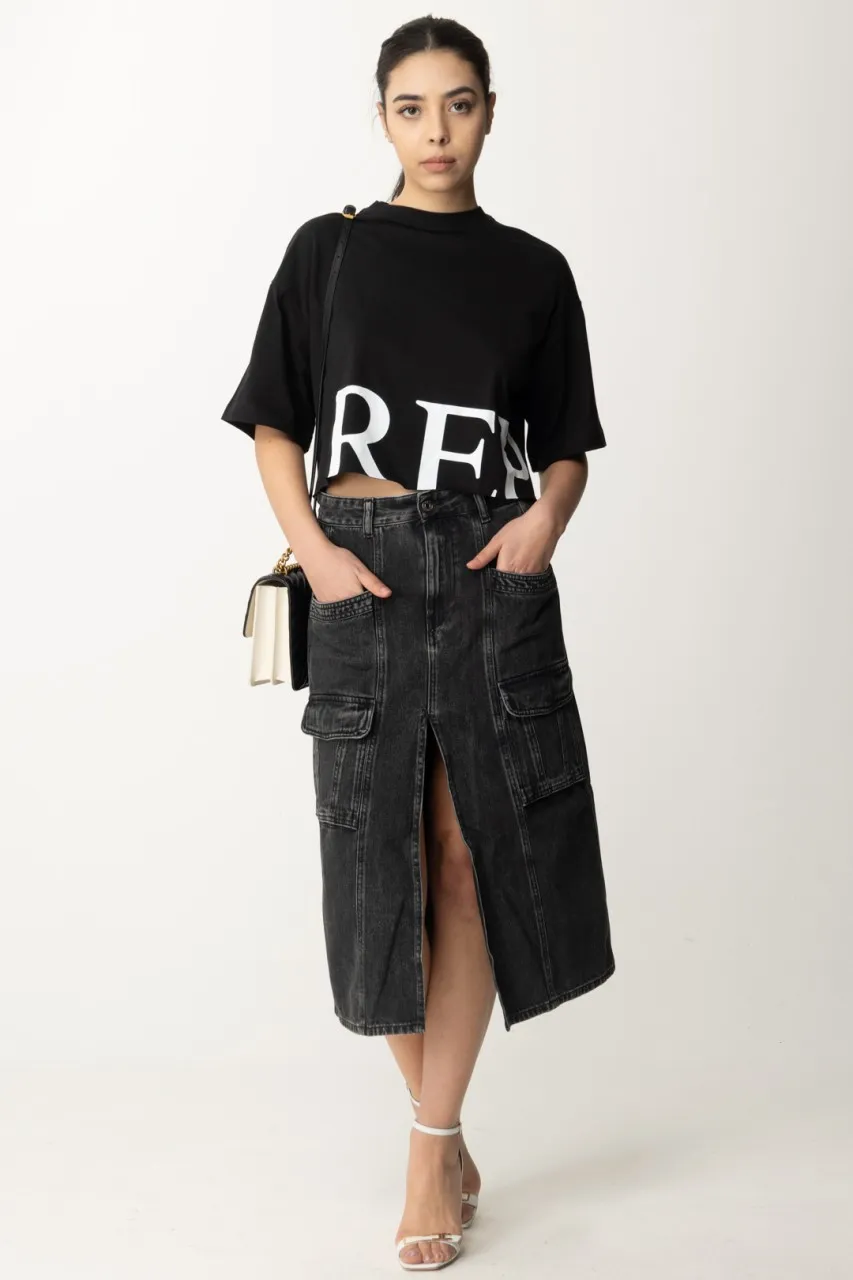 Gonna midi in denim con tasconi Black