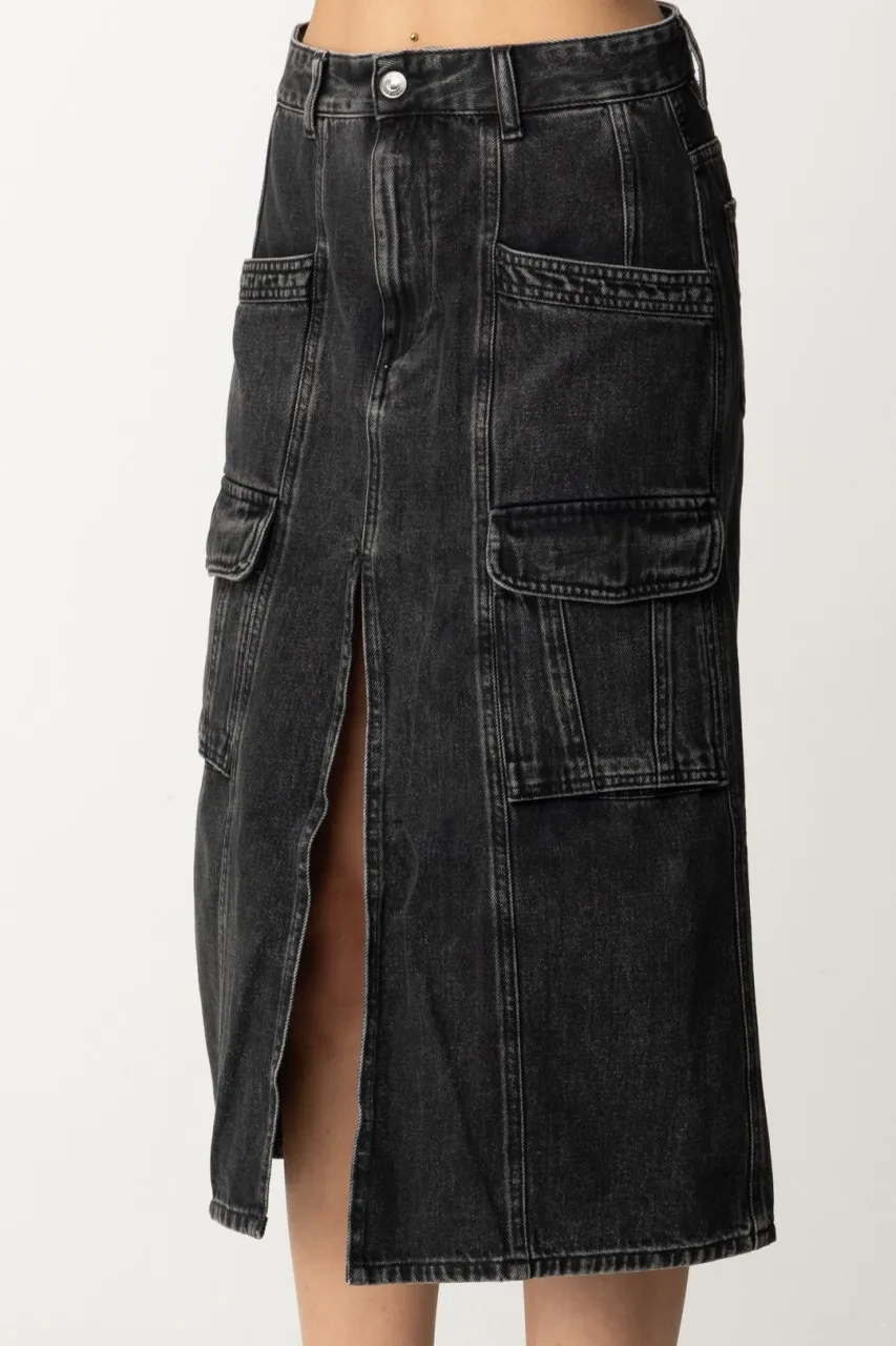 Gonna midi in denim con tasconi Black
