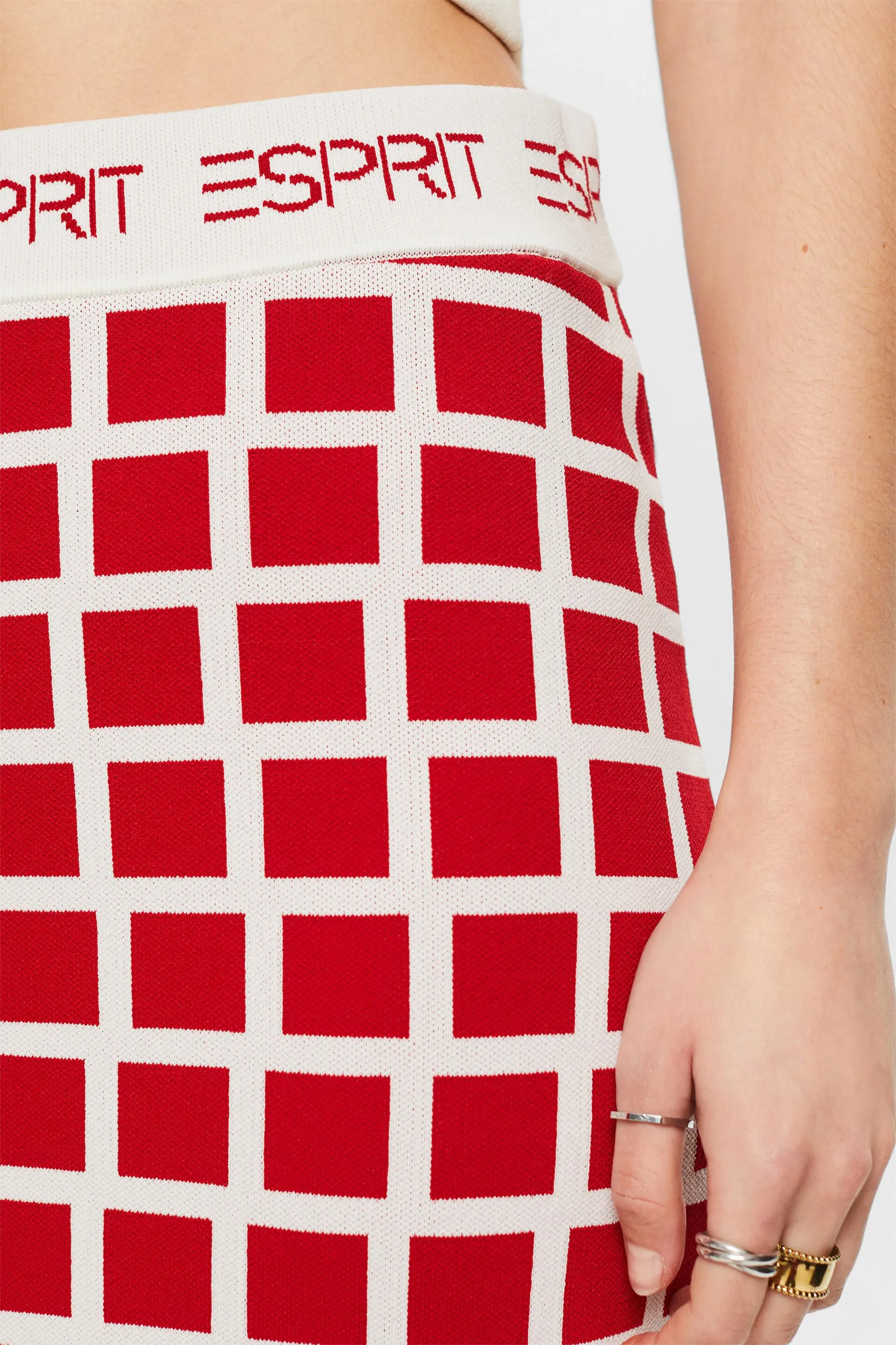Gonna midi in maglia jacquard con logo