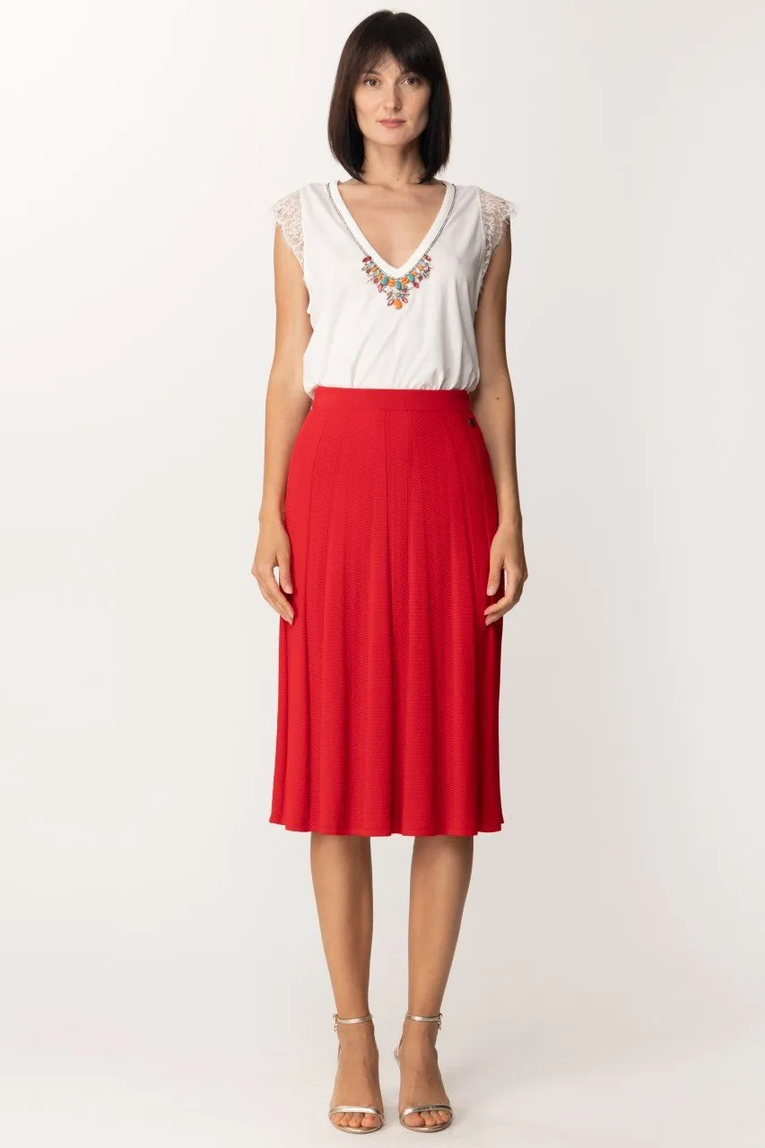 Gonna midi in maglia svasata ROSSO LAVA