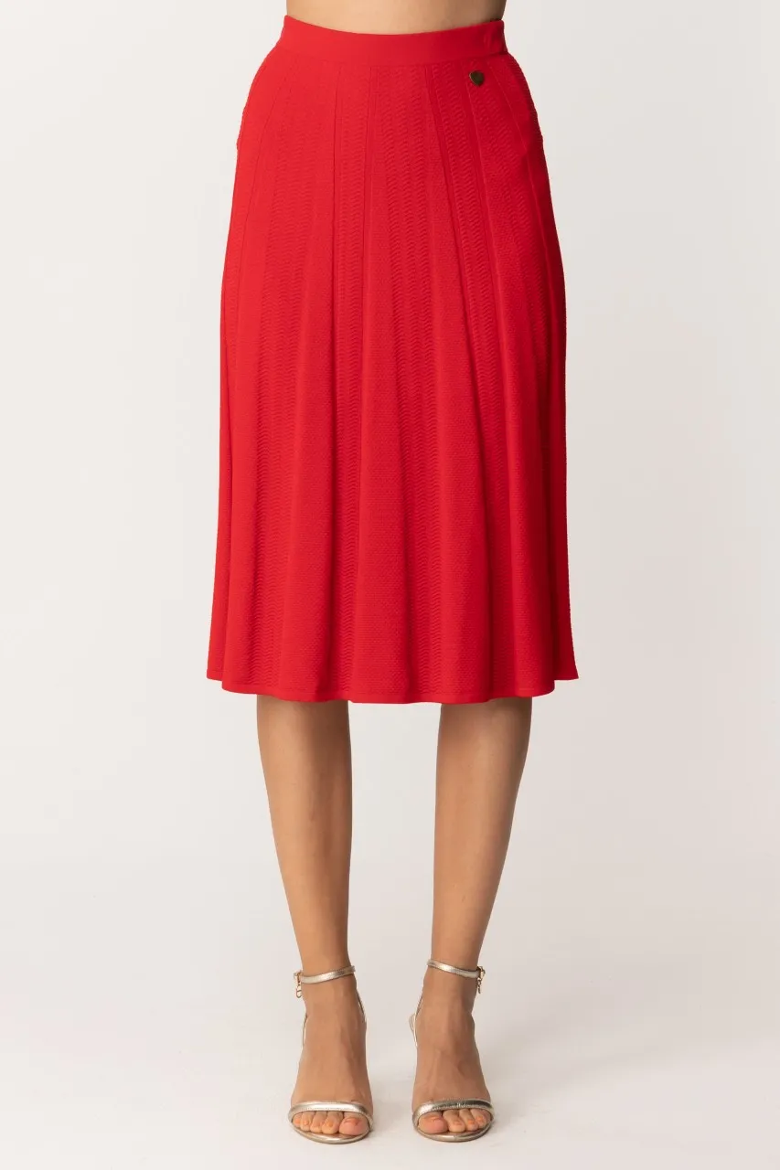 Gonna midi in maglia svasata ROSSO LAVA