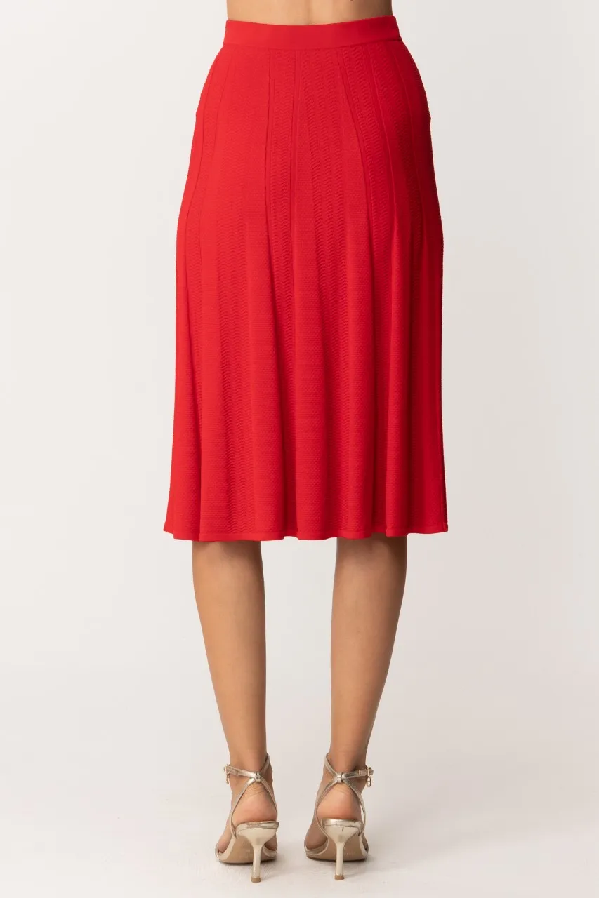 Gonna midi in maglia svasata ROSSO LAVA