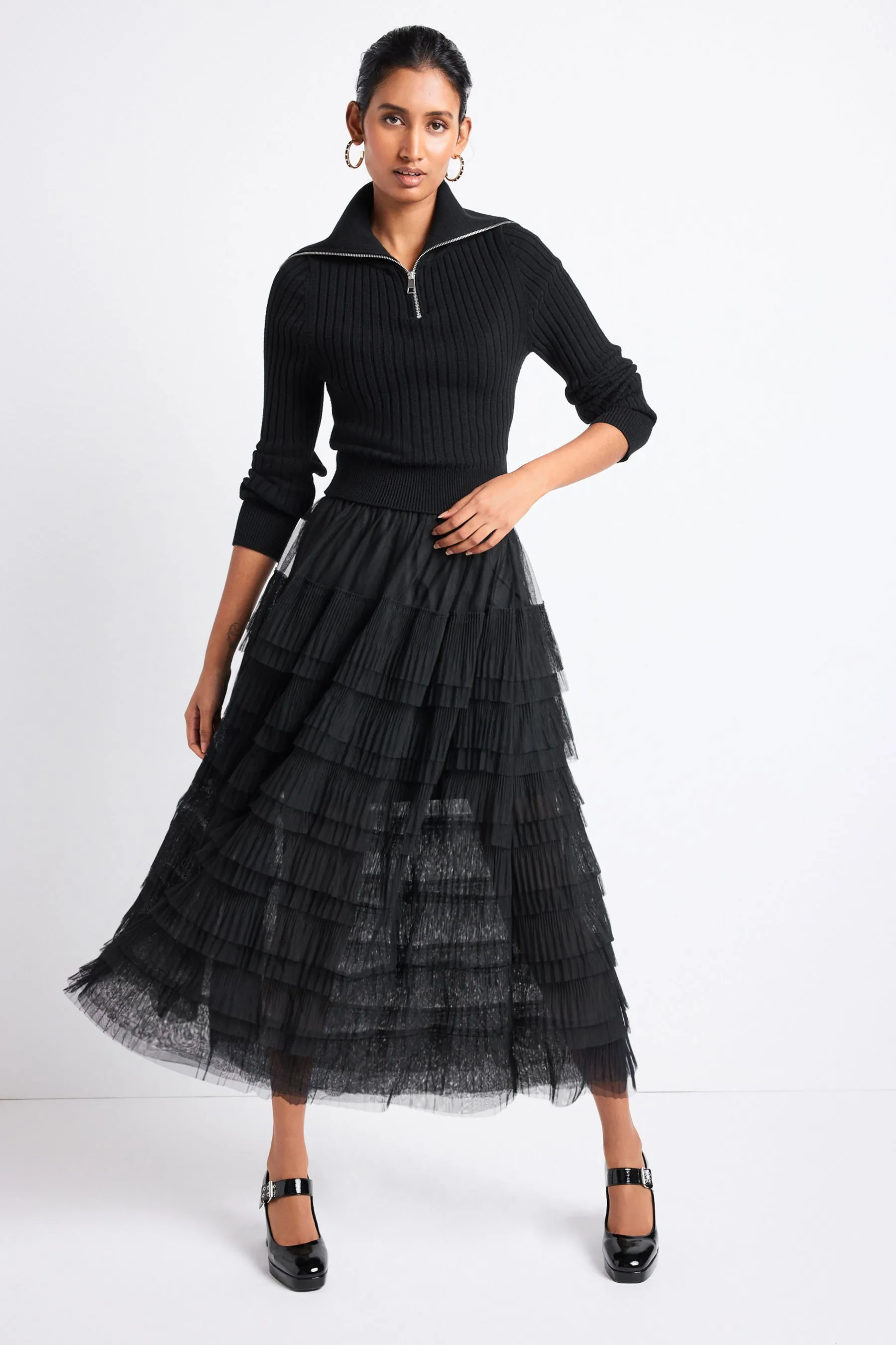 Gonna midi in tulle a rete