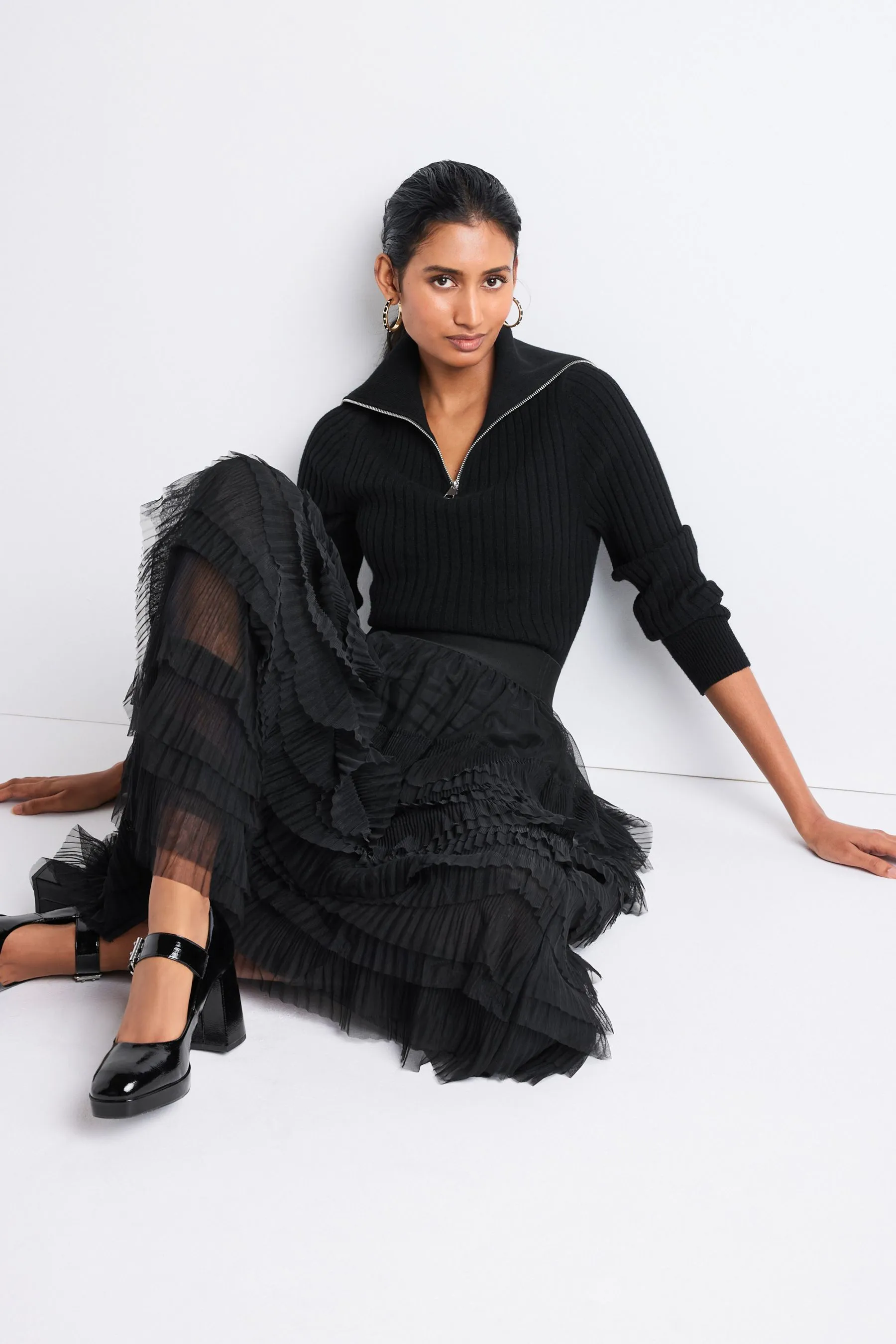 Gonna midi in tulle a rete