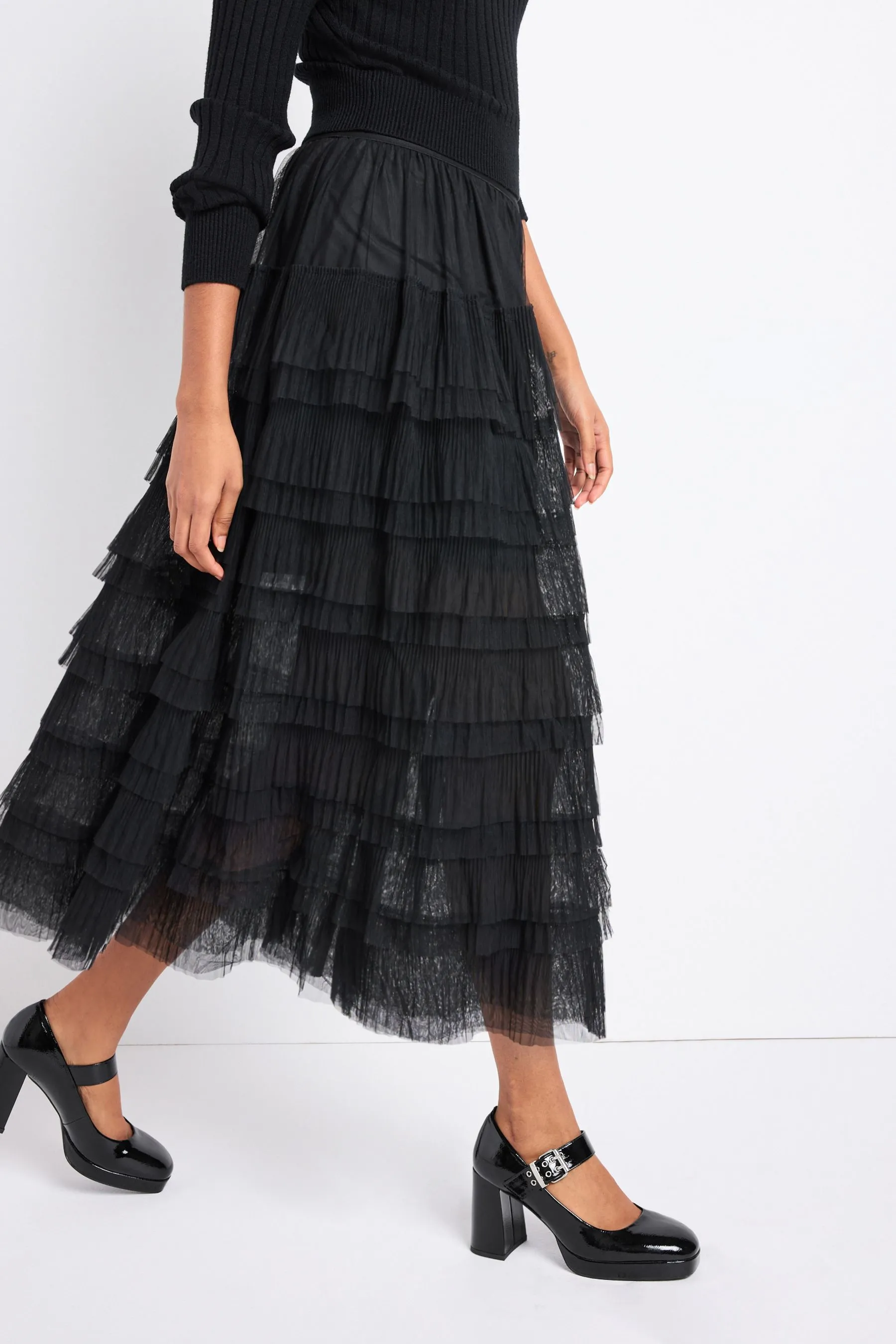 Gonna midi in tulle a rete