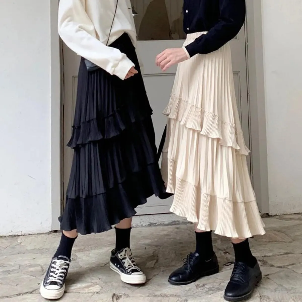 Gonne lunghe Donna Primavera Estate Gonna a pieghe irregolare Volant femminile Tutti abbinati Una gonna a linea Faldas Jupe Femm