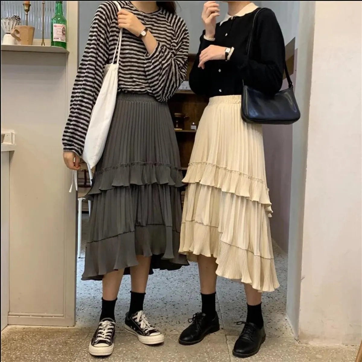 Gonne lunghe Donna Primavera Estate Gonna a pieghe irregolare Volant femminile Tutti abbinati Una gonna a linea Faldas Jupe Femm