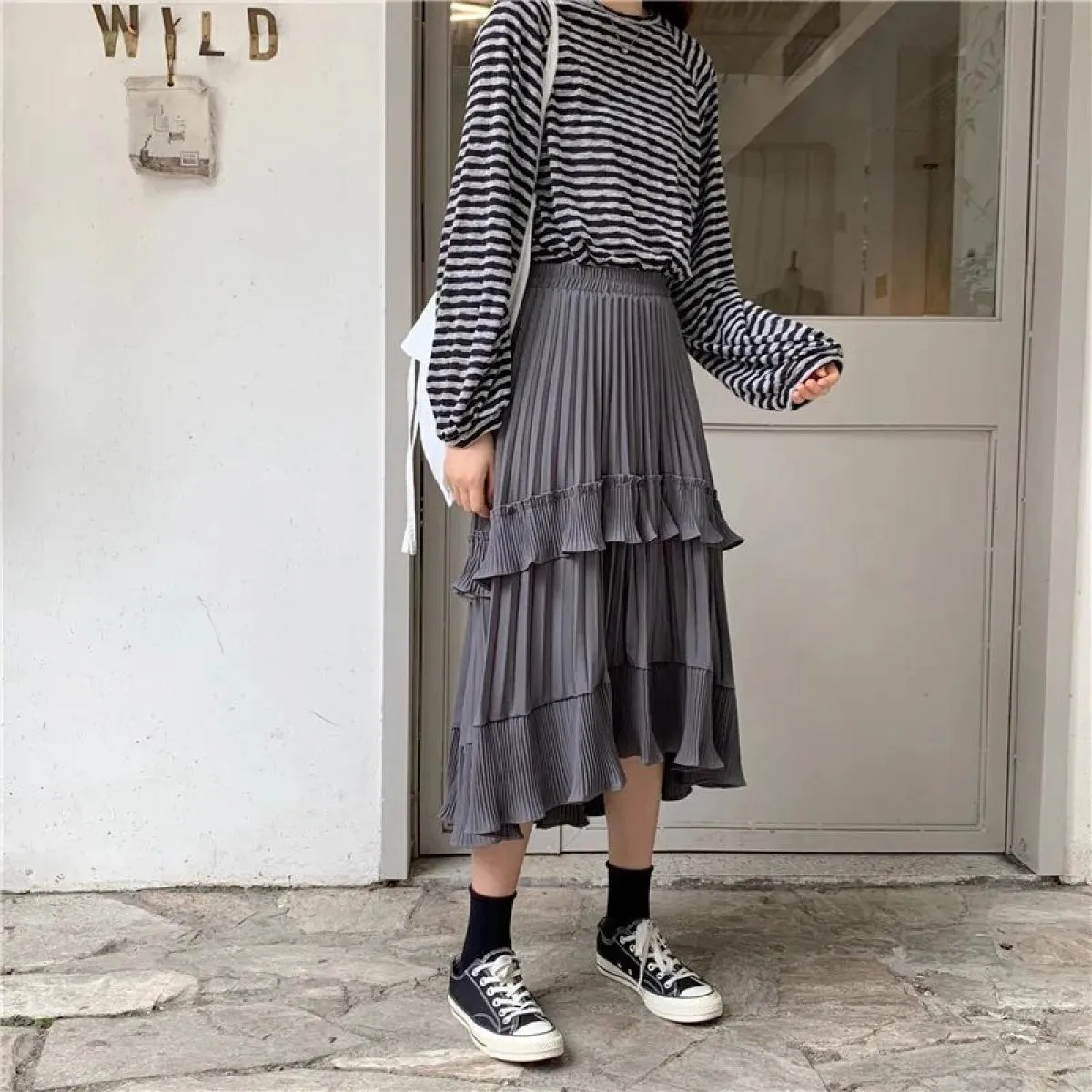Gonne lunghe Donna Primavera Estate Gonna a pieghe irregolare Volant femminile Tutti abbinati Una gonna a linea Faldas Jupe Femm
