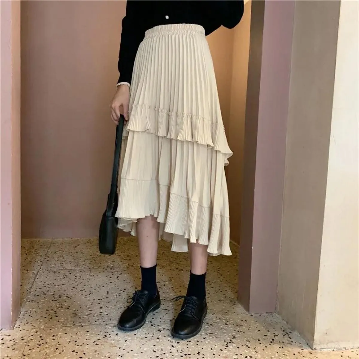 Gonne lunghe Donna Primavera Estate Gonna a pieghe irregolare Volant femminile Tutti abbinati Una gonna a linea Faldas Jupe Femm