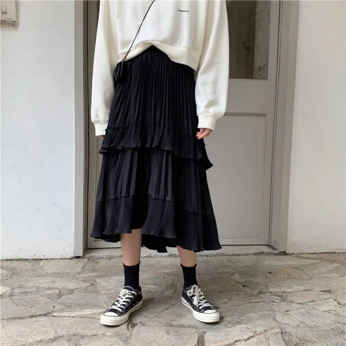 Gonne lunghe Donna Primavera Estate Gonna a pieghe irregolare Volant femminile Tutti abbinati Una gonna a linea Faldas Jupe Femm