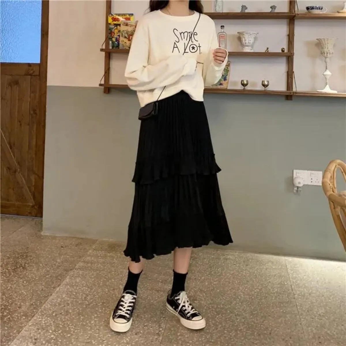 Gonne lunghe Donna Primavera Estate Gonna a pieghe irregolare Volant femminile Tutti abbinati Una gonna a linea Faldas Jupe Femm